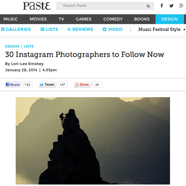 Paste Magazine: 30 Instagram Photographers to Follow Now