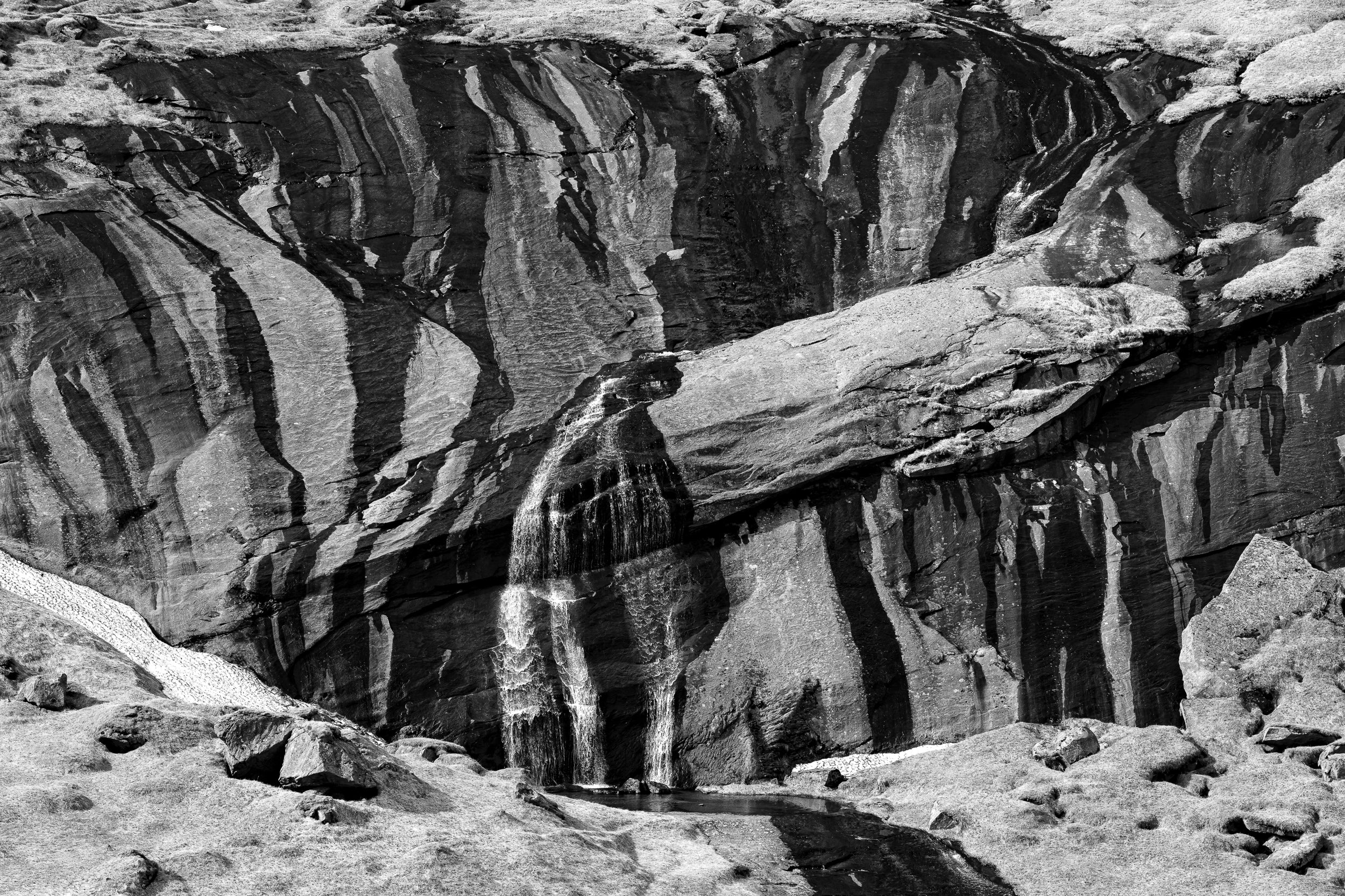 Mineral Stripes and Cascading Water on Granite in Trolldalen: 8x10 Open Edition Matted Print