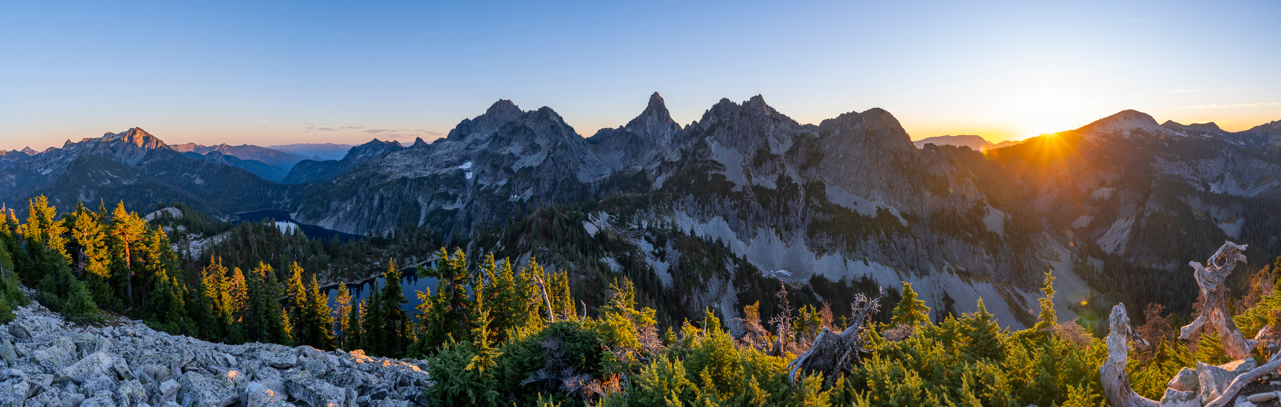 Panoramic Sunset on Snoqualmie Range from Wright Mountain: 28x88 Limited Print