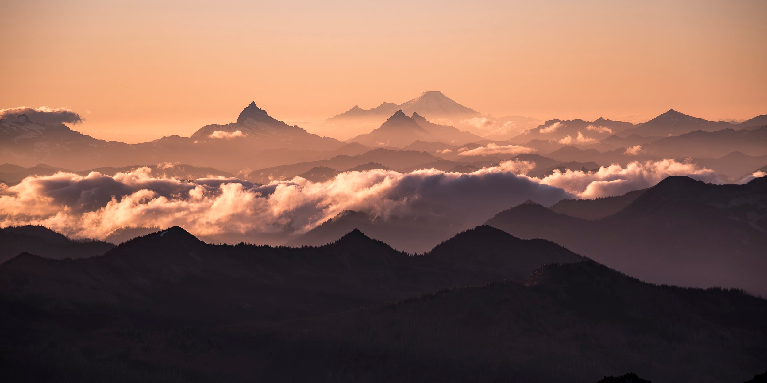 Sepia Sunset with Mount Baker from Stuart North Ridge: 24x48 Limited Edition Framed Print