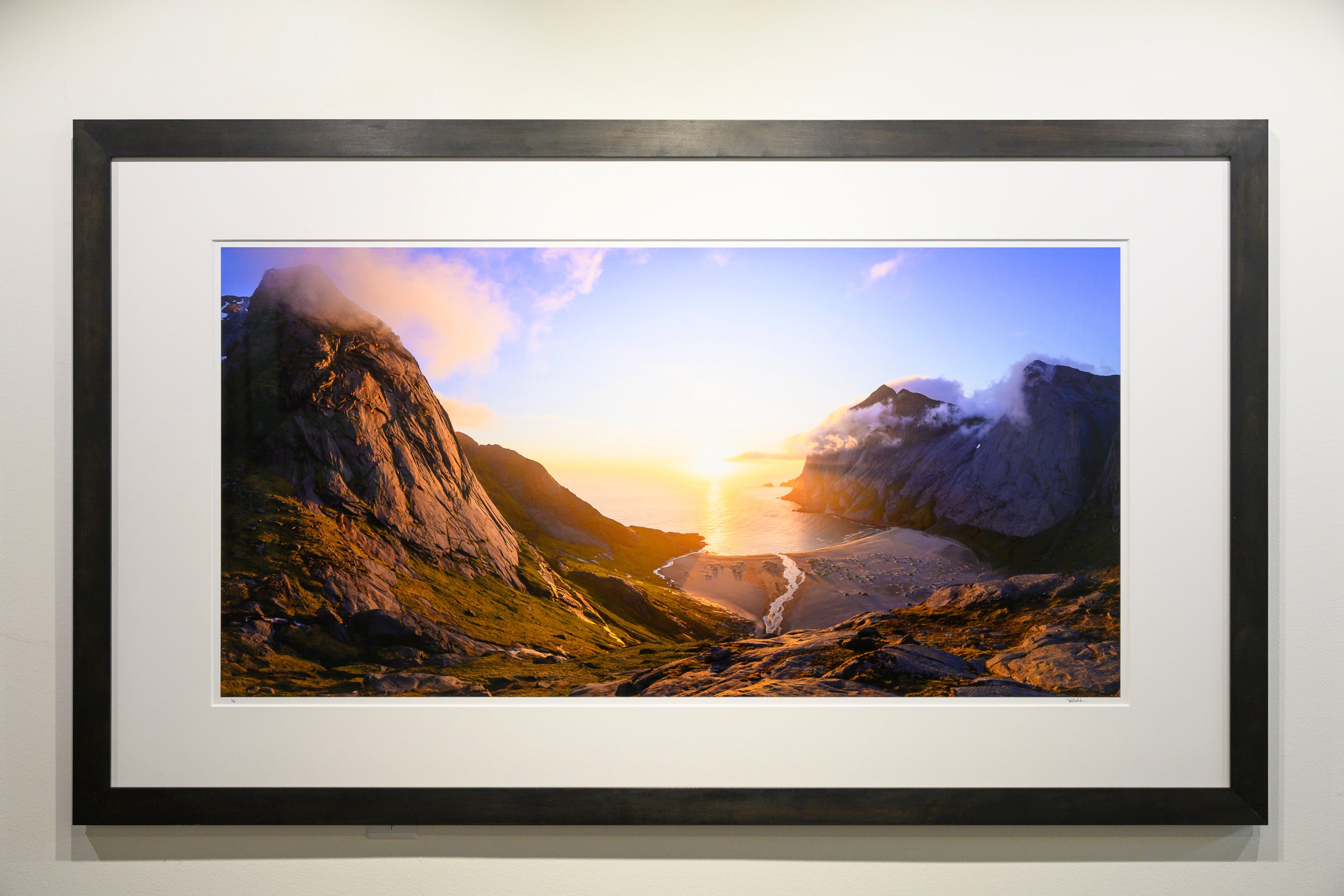 Midnight Sunset on Bunes Beach from Trolidalen: 24x48 Limited Edition Framed Print