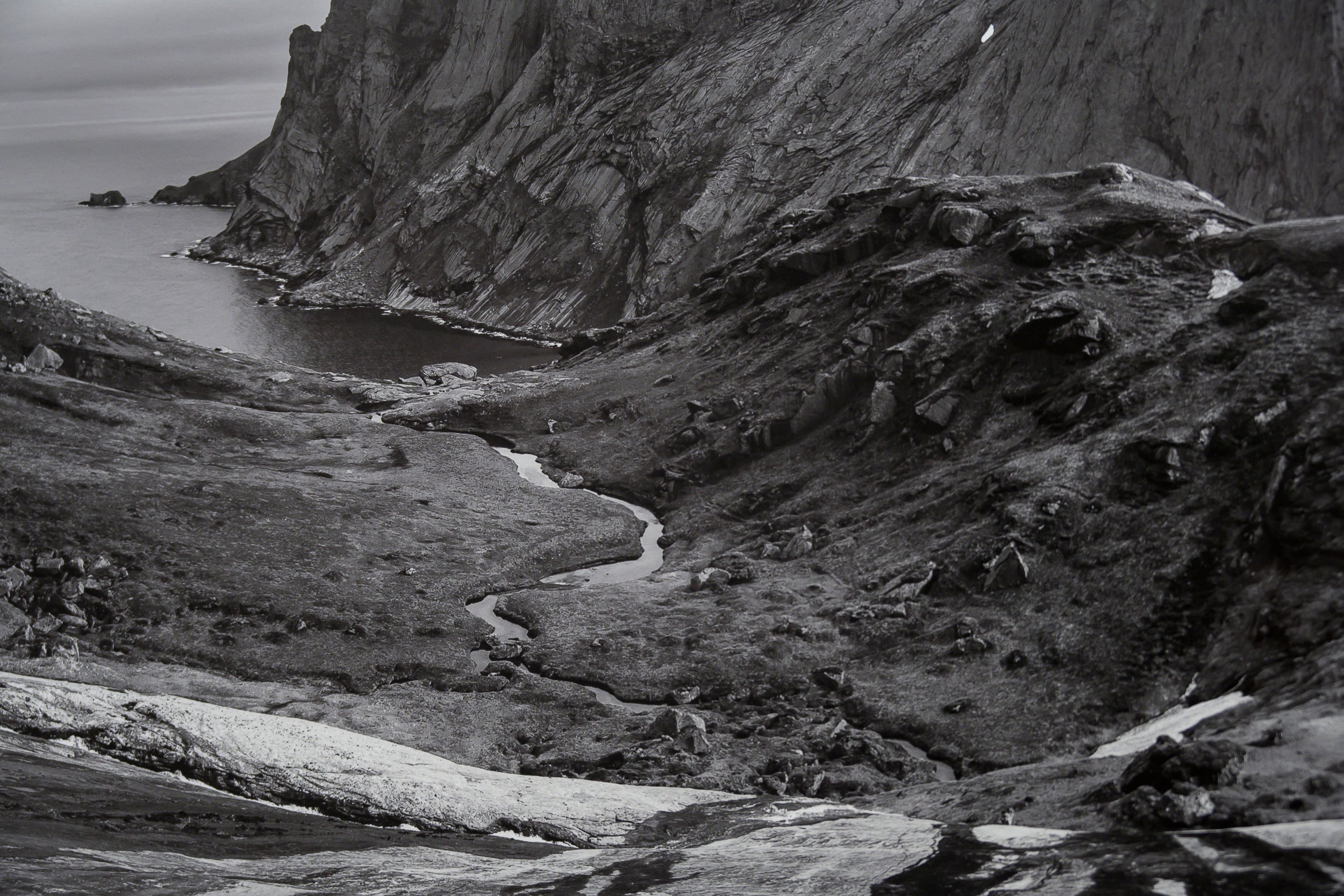 Winding Stream in Grassy Meadow above Bunes Beach: Limited Edition Framed Print