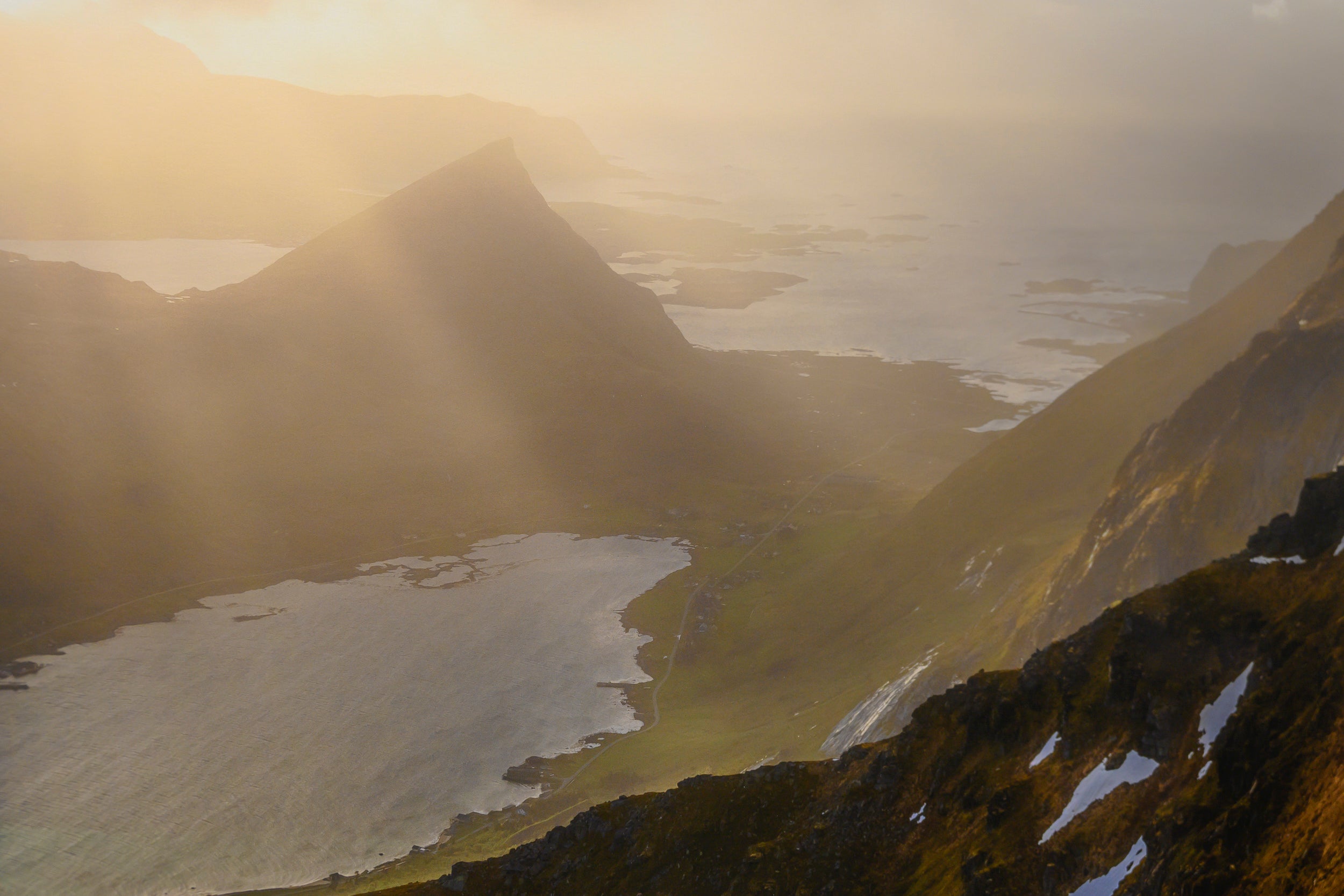 Golden Sunbeams over Skjelforden: 24x48 Limited Edition Framed Print