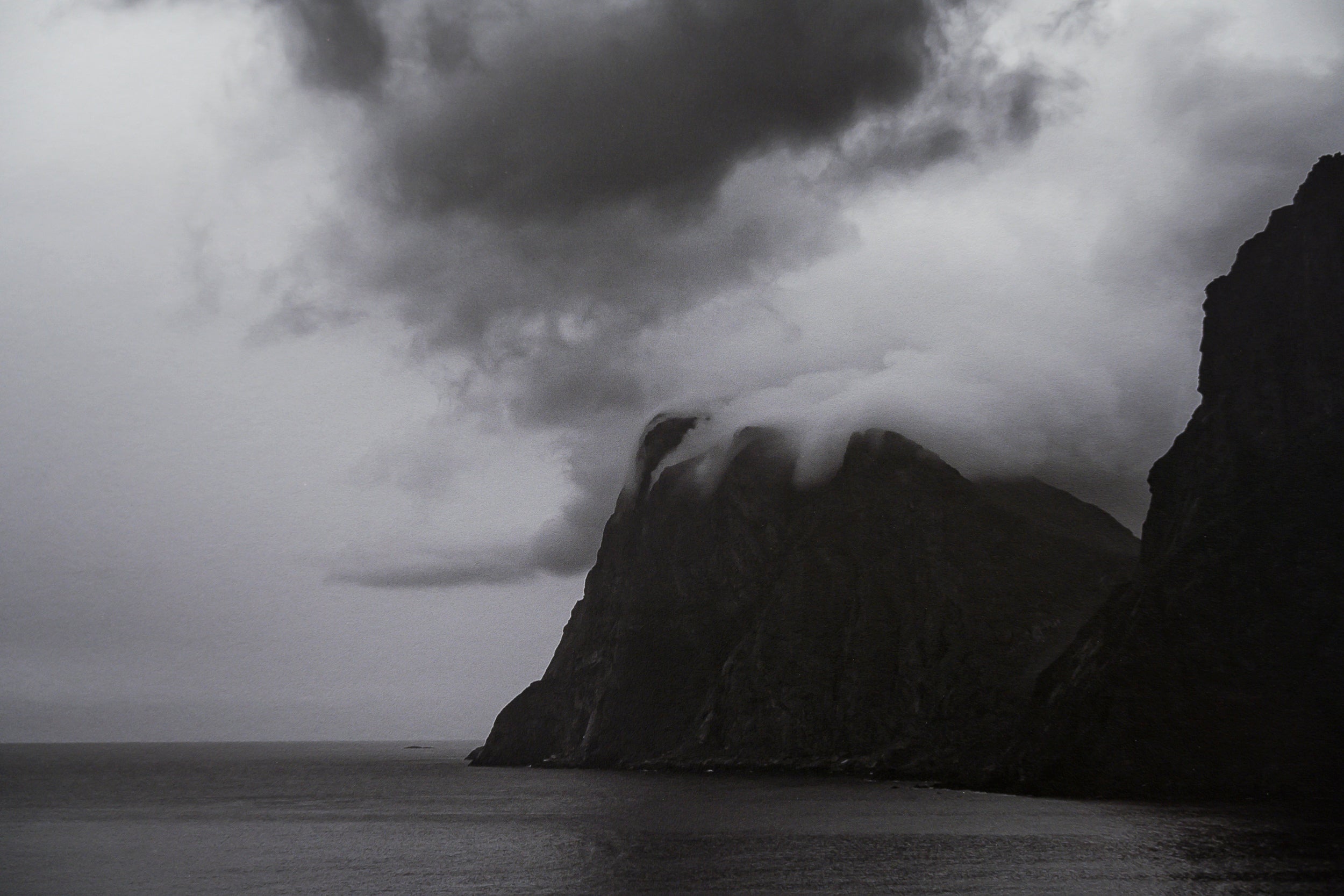 Mirrored Lake above Kvalvika Beach with Building Storm Clouds: Limited Edition Framed Print