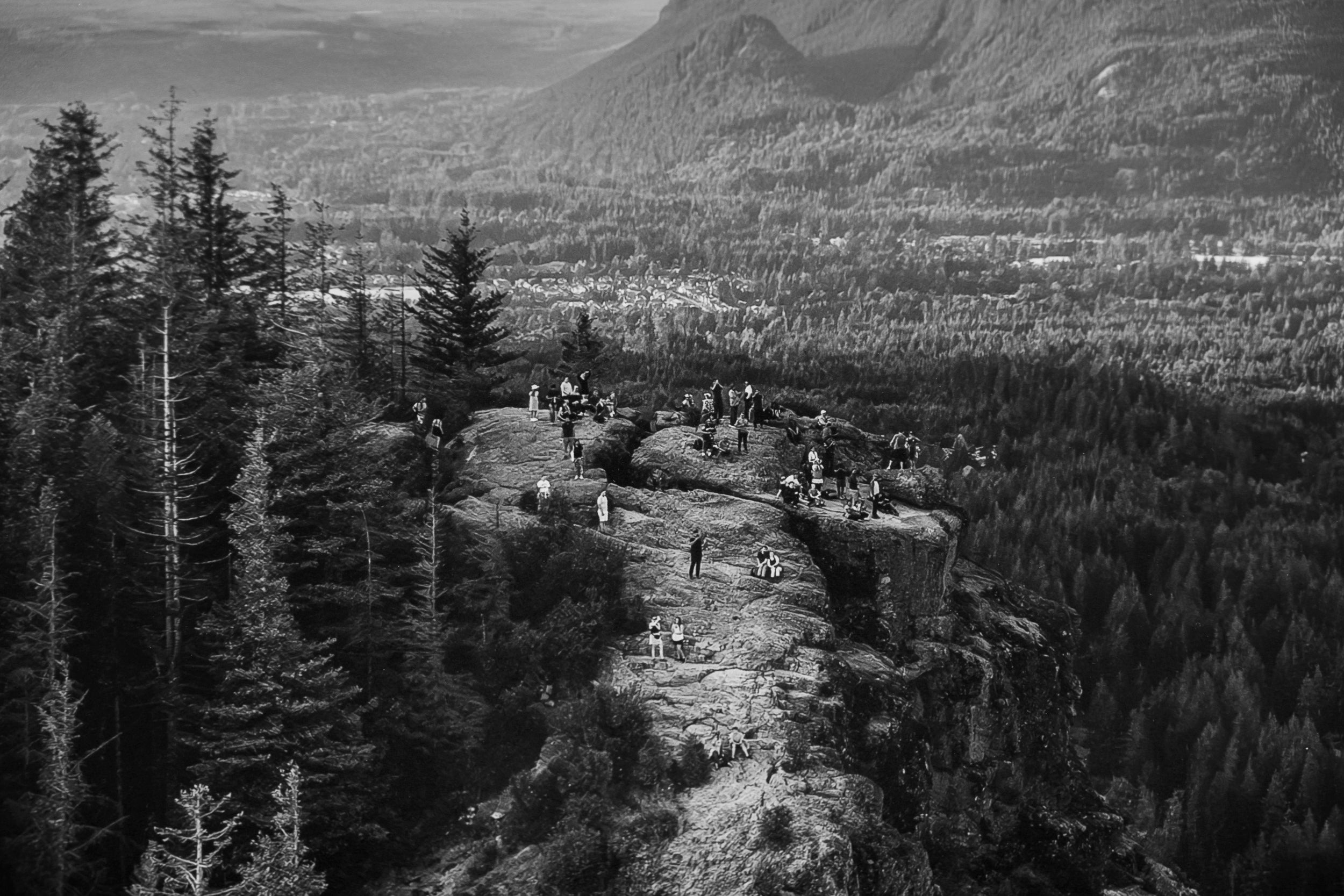 Hikers on Rattlesnake Ledge above North Bend: Limited Edition Framed Print