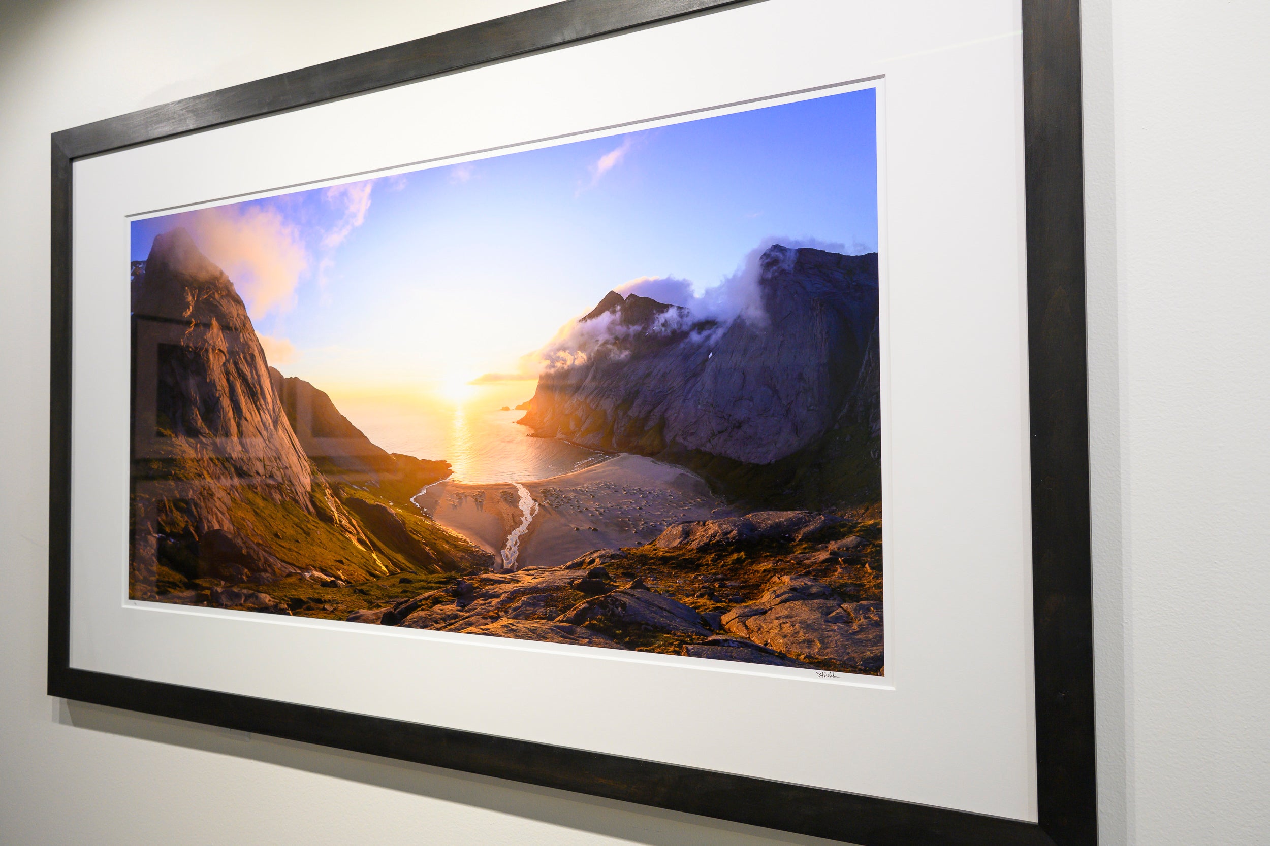 Midnight Sunset on Bunes Beach from Trolidalen: 24x48 Limited Edition Framed Print