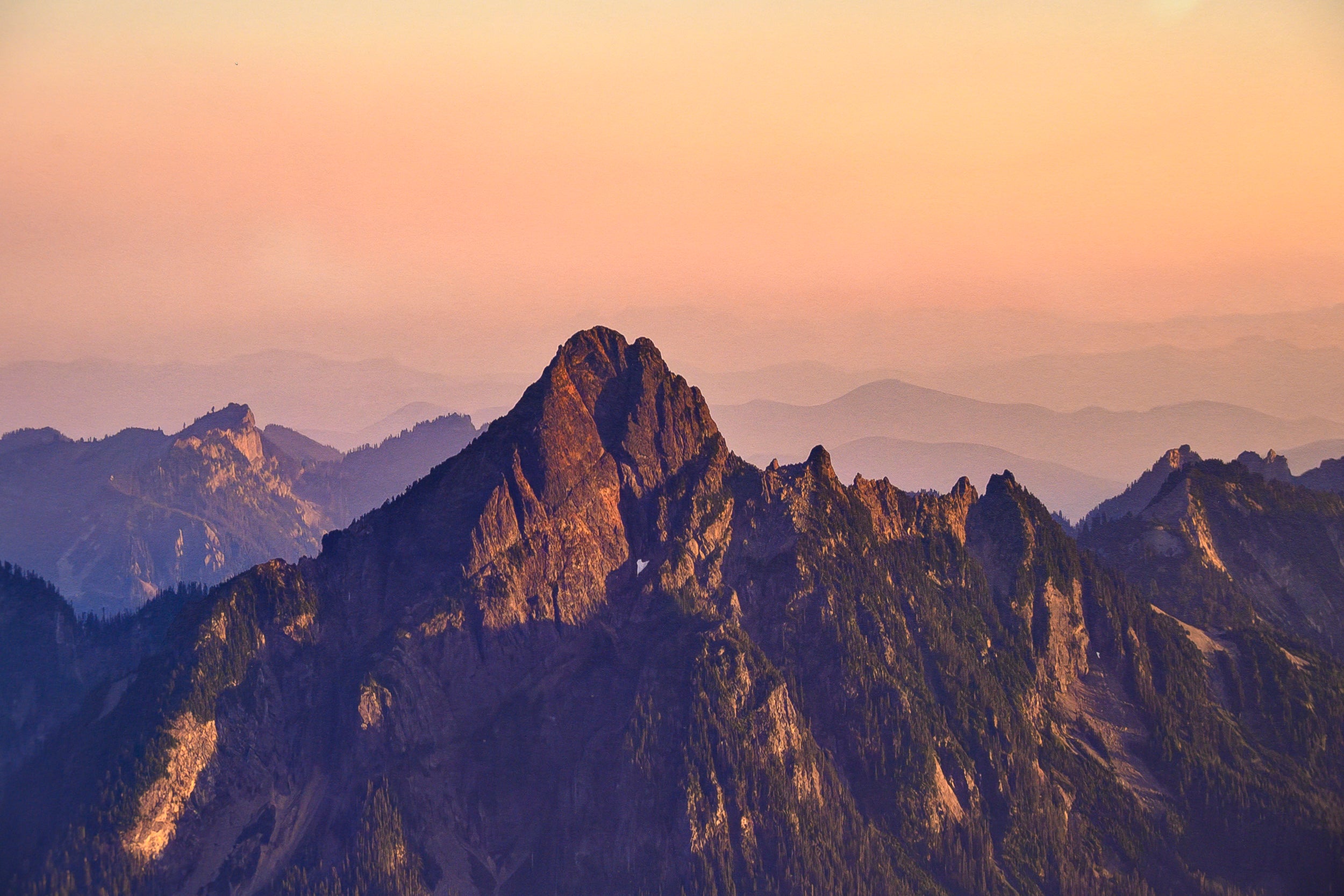 Snoqualmie Mountains at Sunset from Big Snow Summit Panorama: 28x88 Limited Edition Framed Print