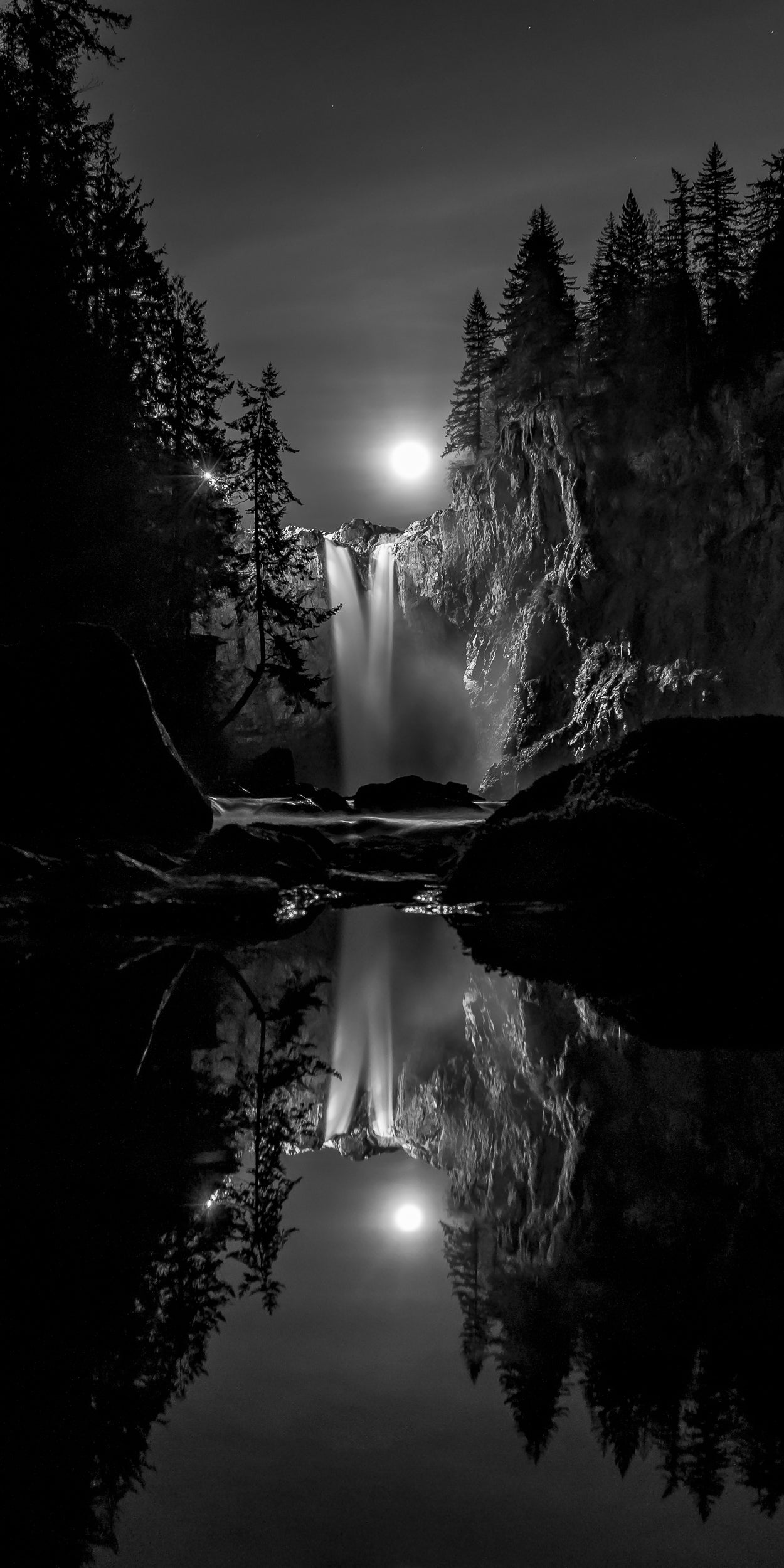 Snoqualmie Falls Moonrise Reflected: 48x24 Limited Edition Print