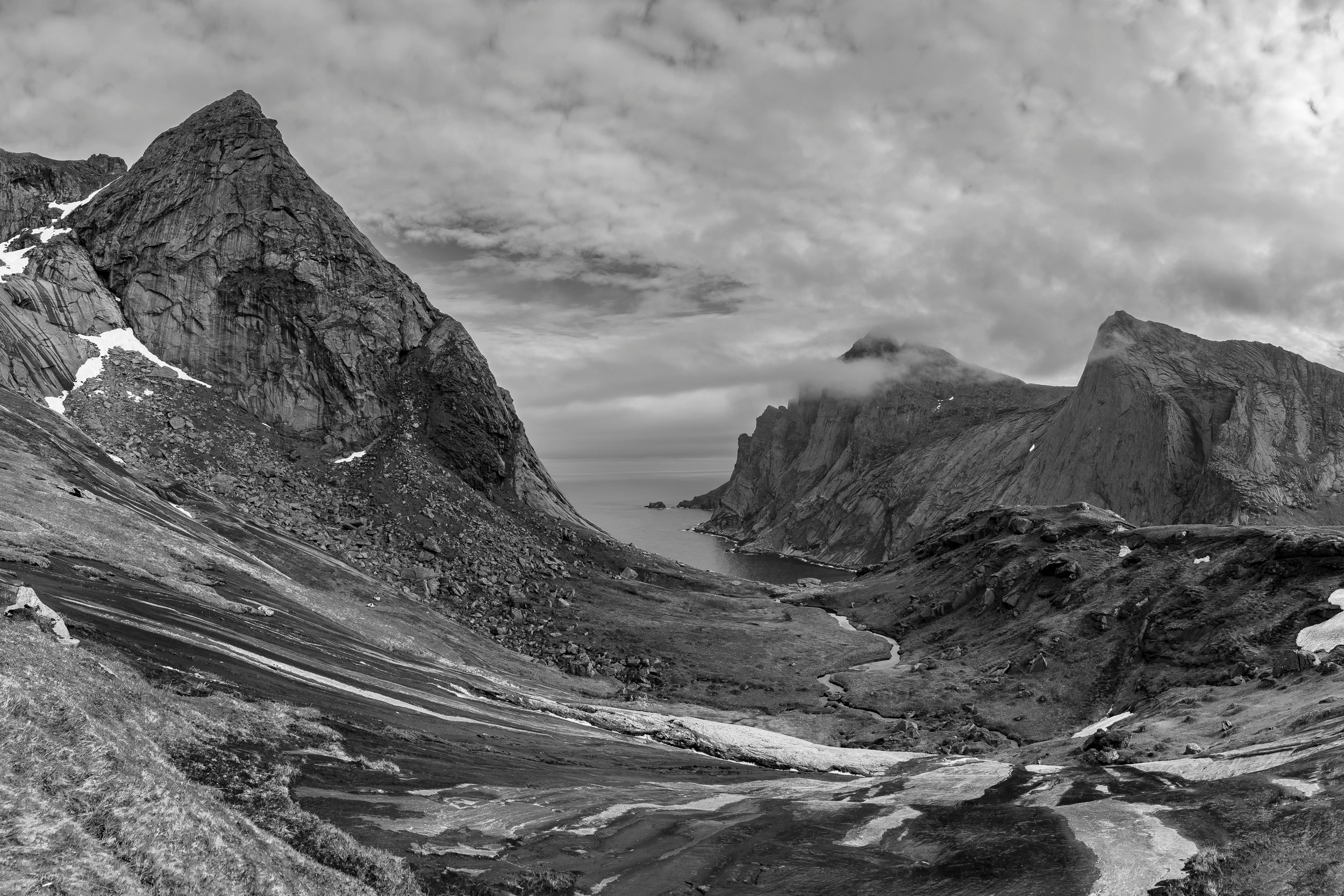 Winding Stream in Grassy Meadow above Bunes Beach: Limited Edition Framed Print
