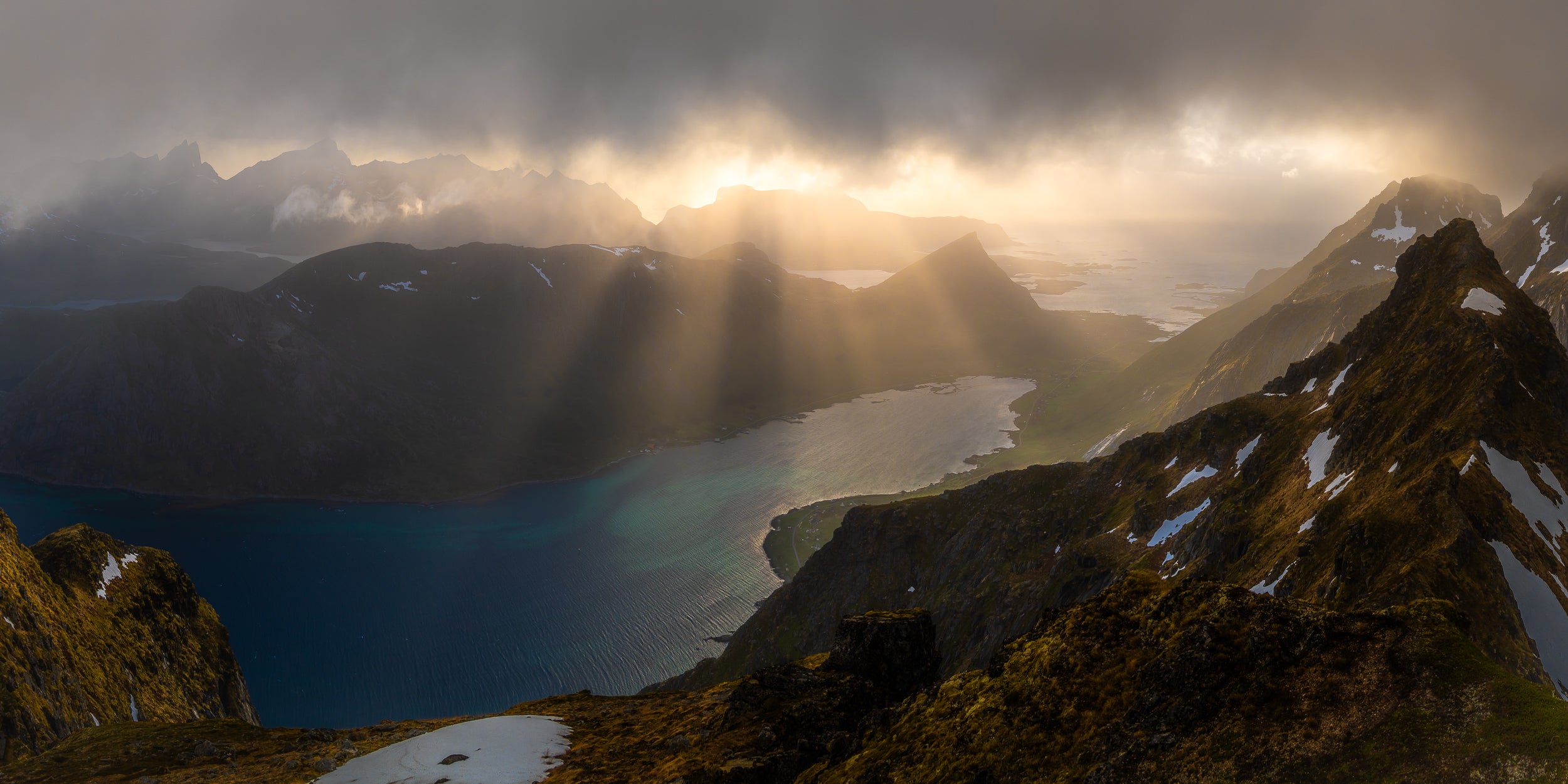 Golden Sunbeams over Skjelforden: 24x48 Limited Edition Framed Print