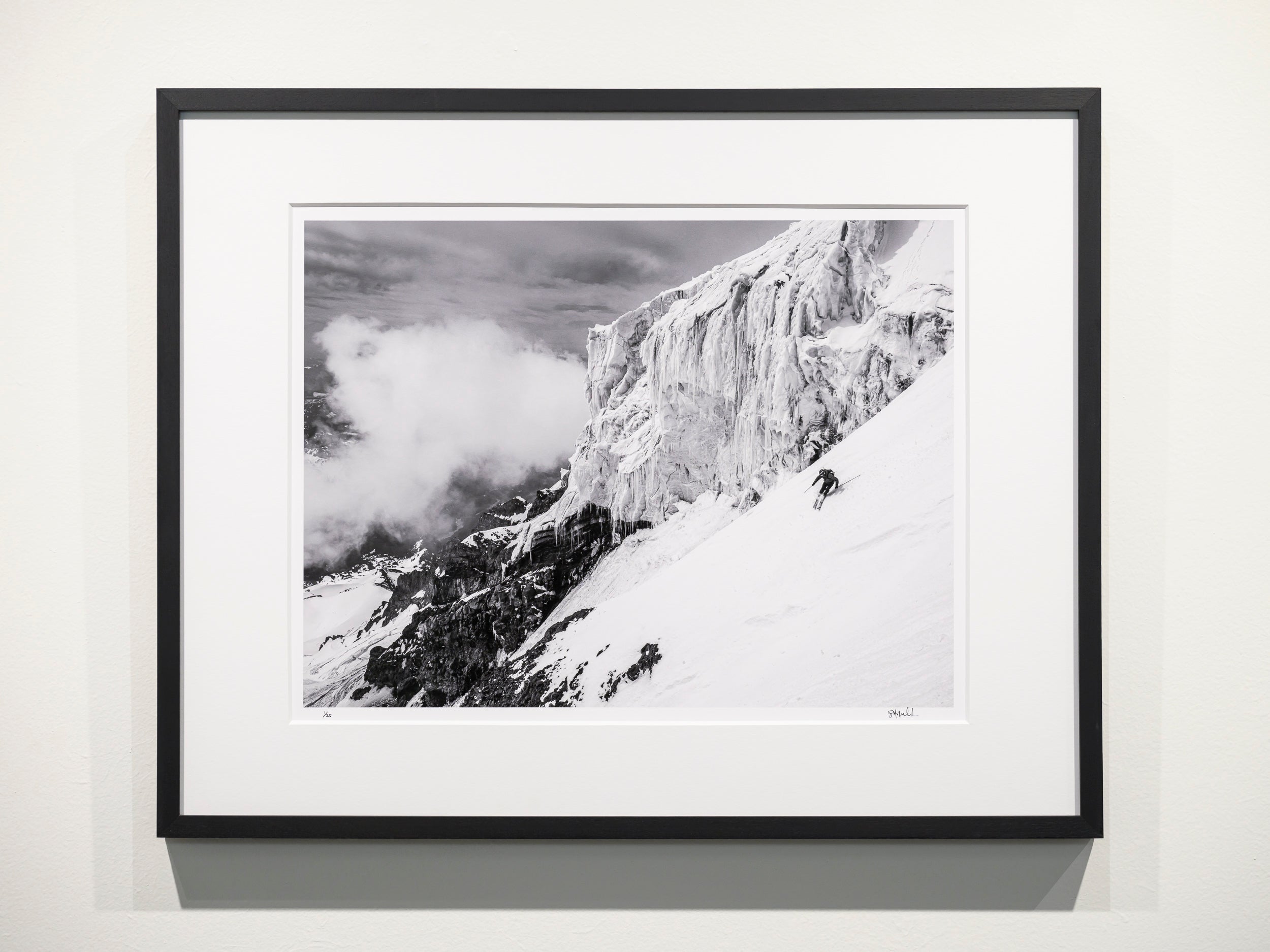Skiing the Gibraltar Chute with Nisqually Ice Cliff: Limited Edition Framed Print