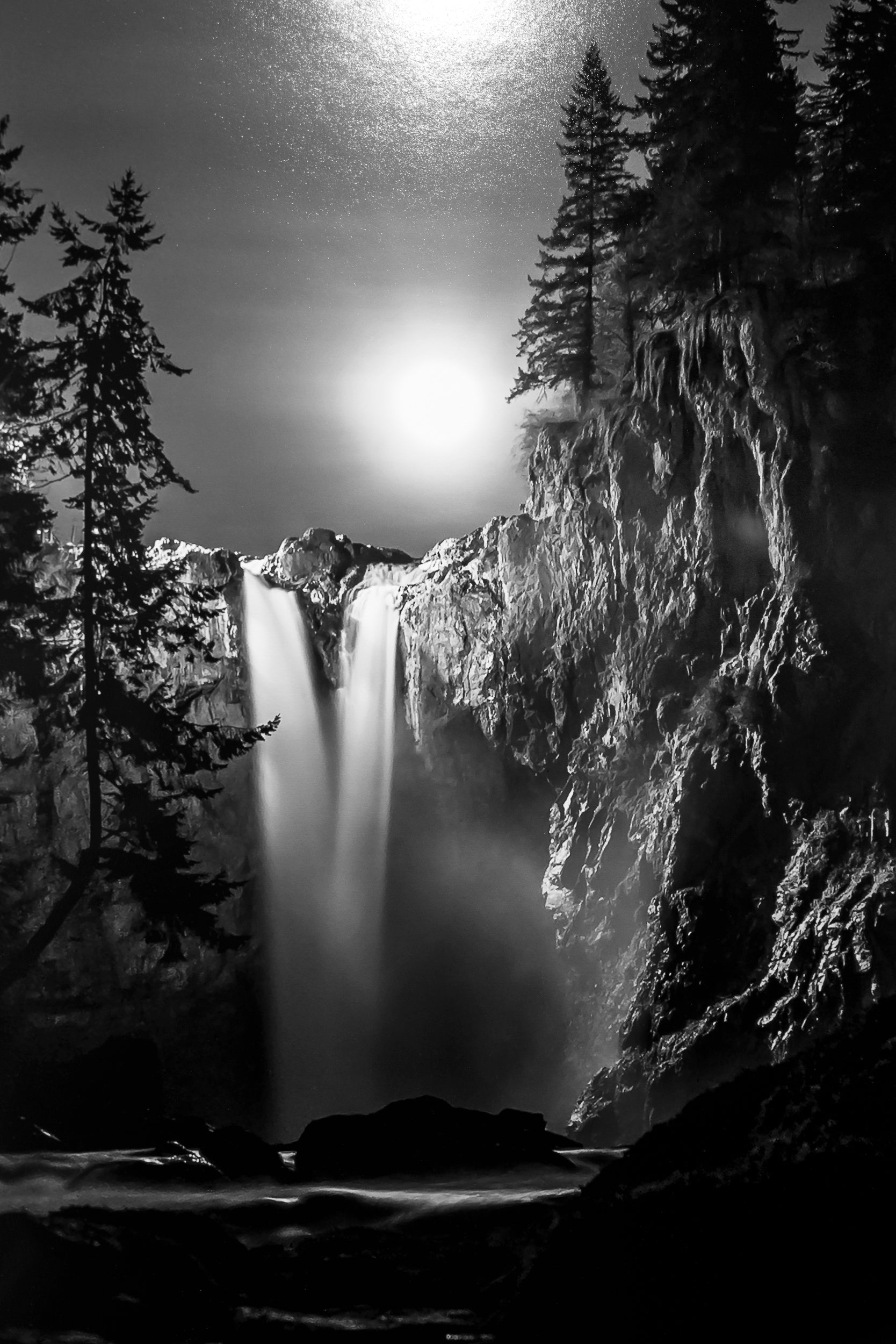 Snoqualmie Falls Moonrise Reflected: 48x24 Limited Edition Print