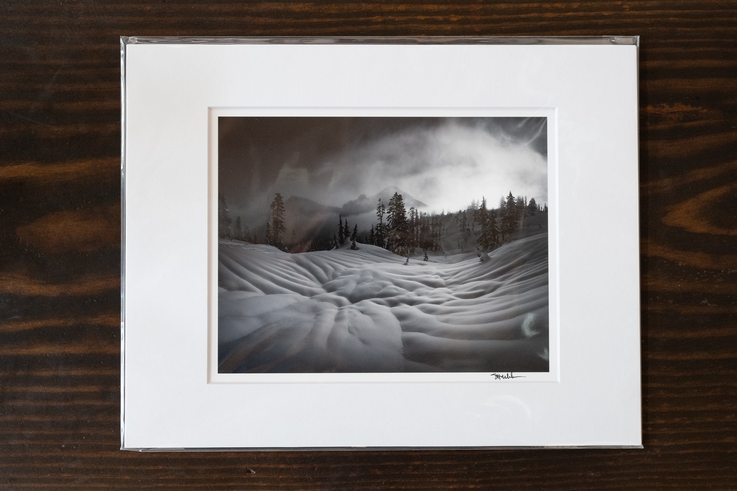 Snoqualmie Mountain with Rain Sculpted Snow: Matted 8x10 Print