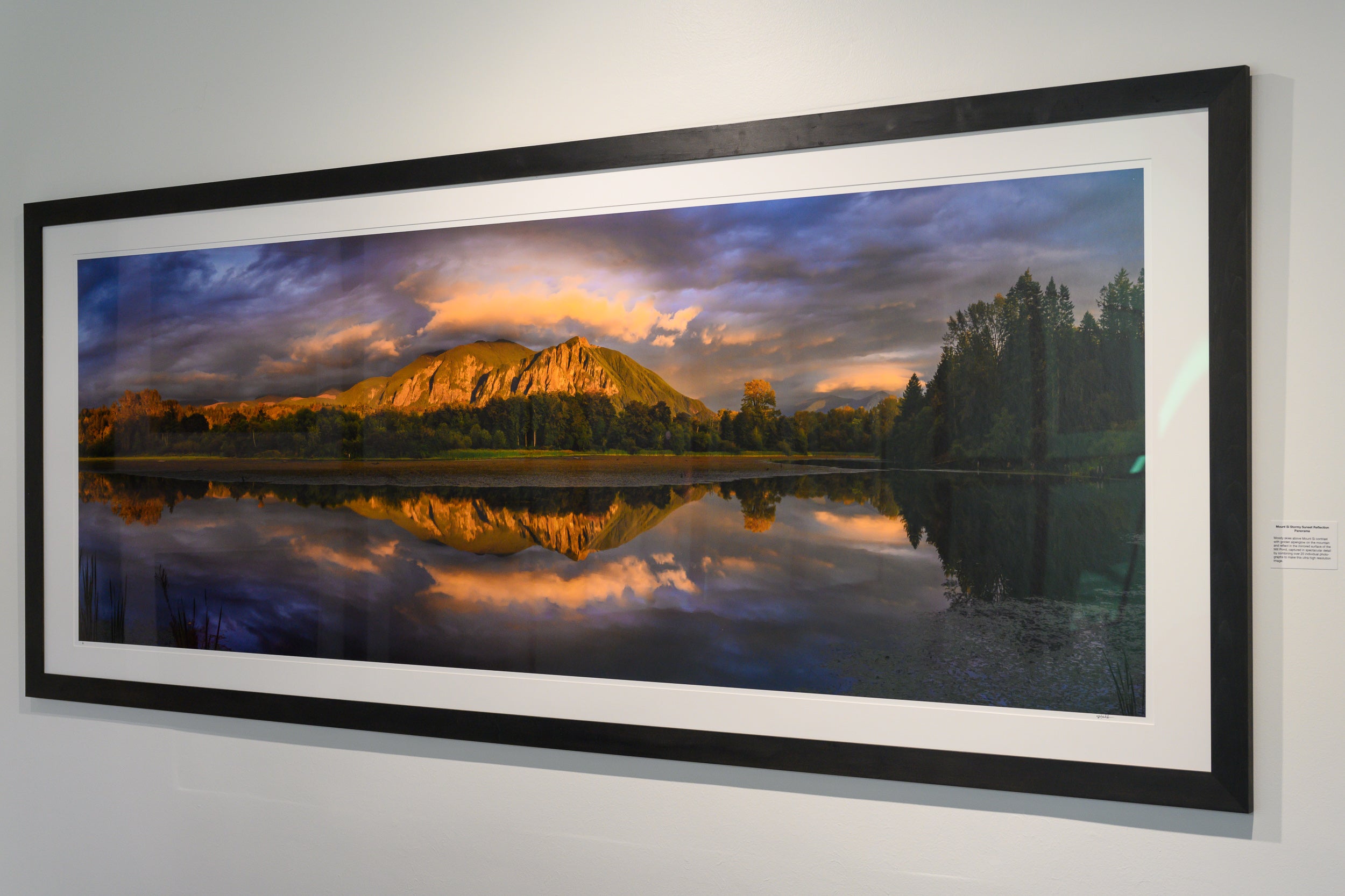Mount Si Stormy Sunset Reflection Panorama: 30x88 Limited Edition Framed Print
