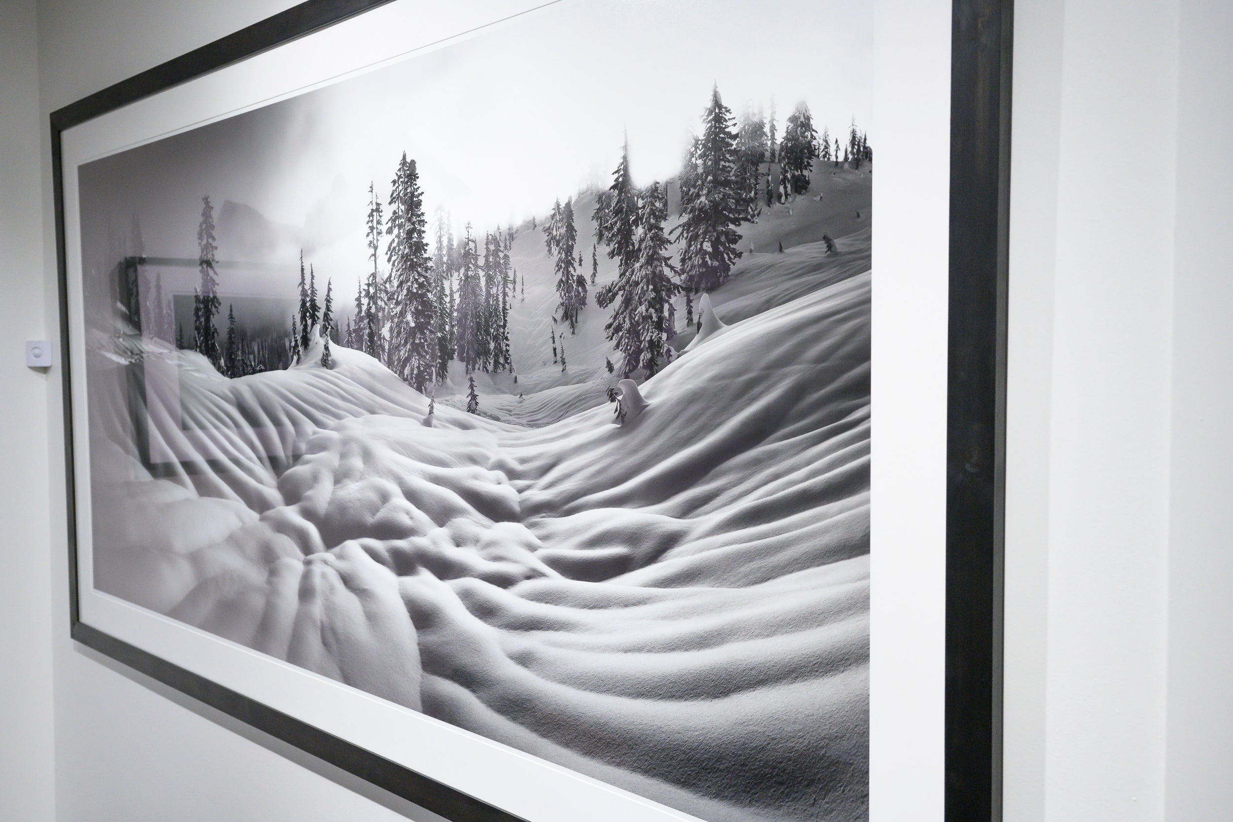 Snoqualmie Mountain with Rain Sculpted Snow Panorama: 40x88 Limited Edition Framed Print