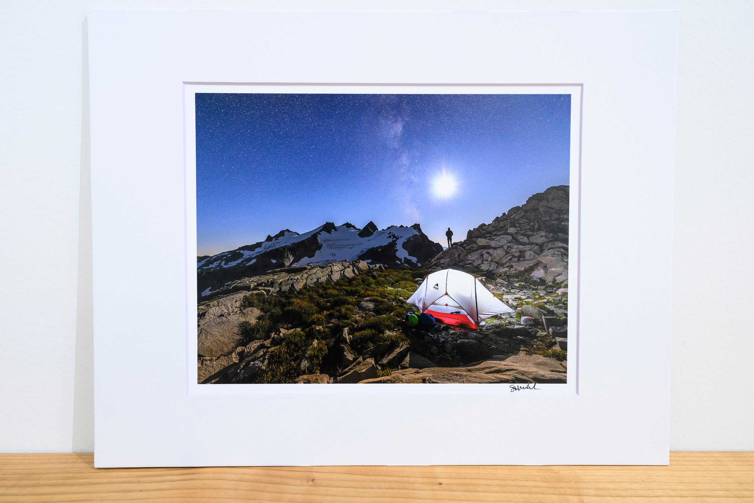 Moon and the Milky Way over Mount Daniel: 8x10 Open Edition Matted Print