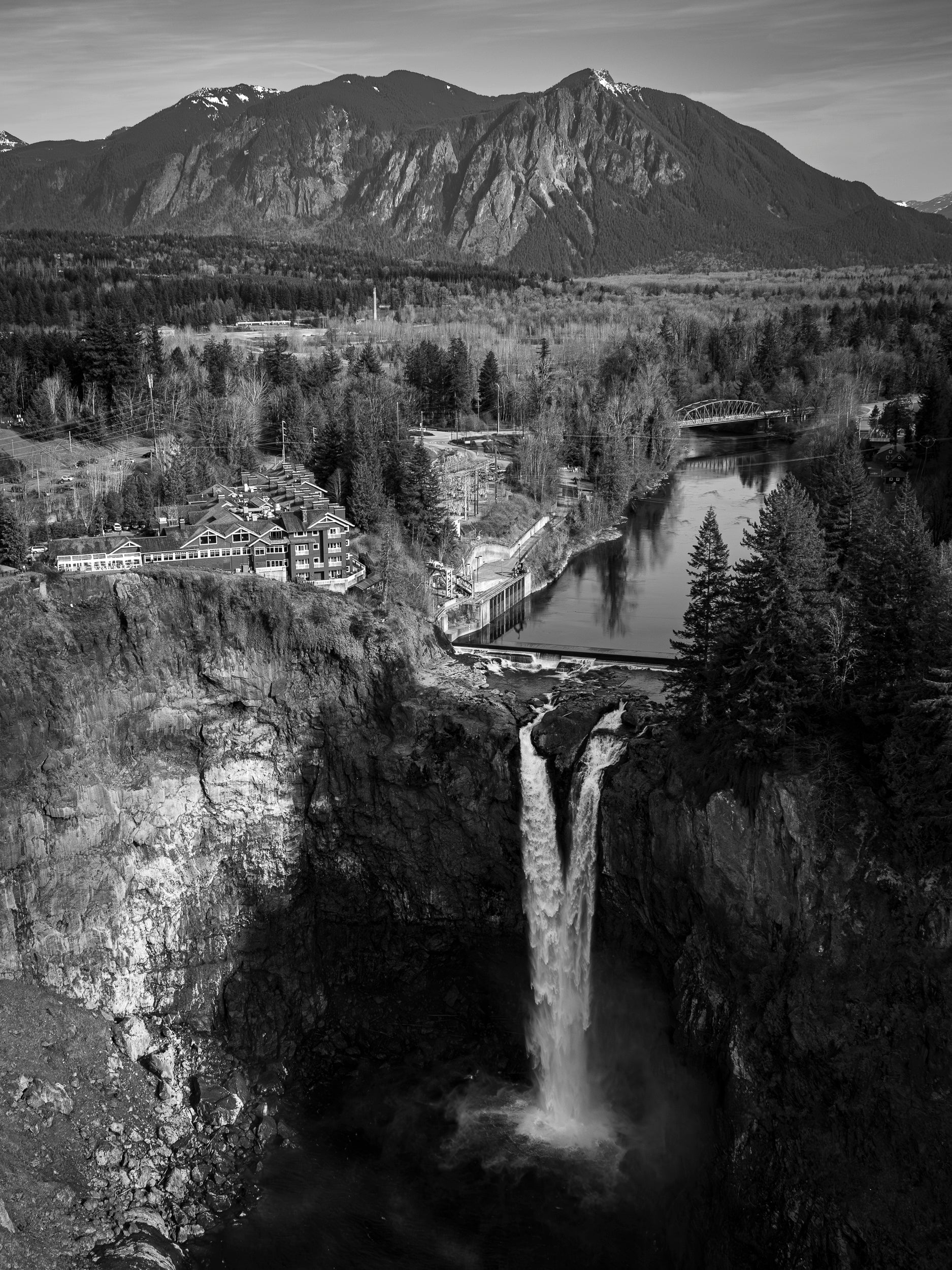 Snoqualmie Falls and Mount Si from Above: Limited Edition Framed Print