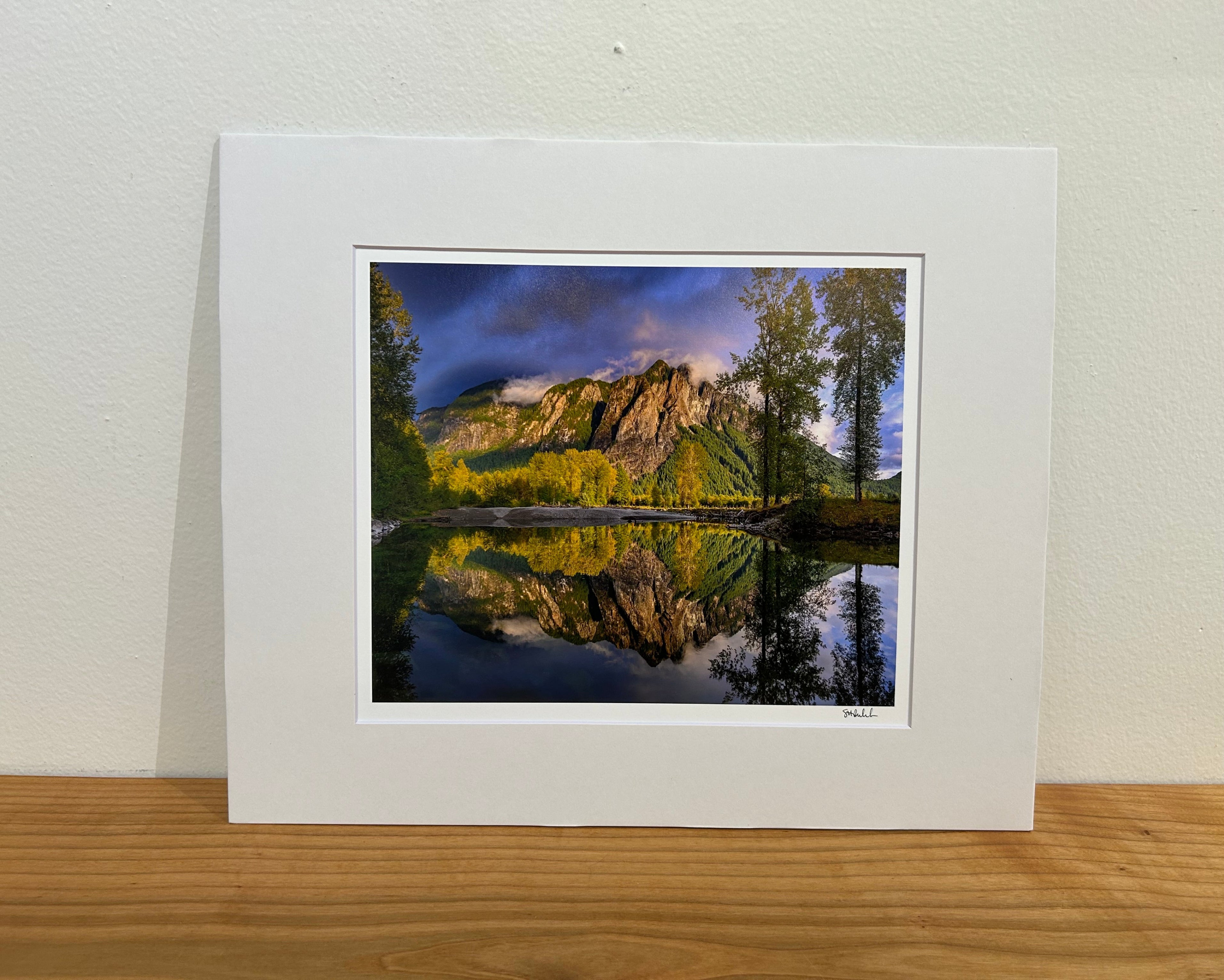 Reflected Golden Sunset on Mount Si in North Fork River: 8x10 Open Edition Matted Print
