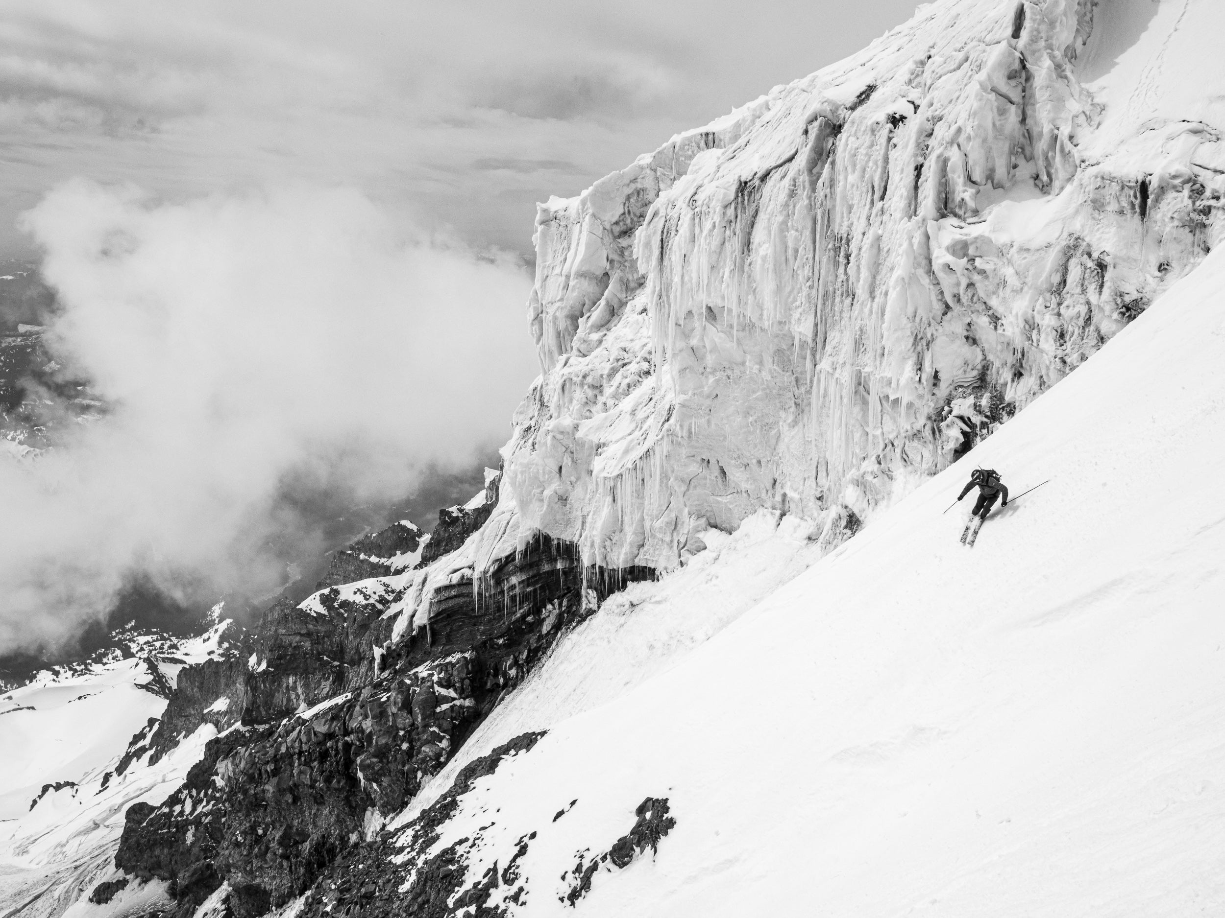 Skiing the Gibraltar Chute with Nisqually Ice Cliff: 8x10 Open Edition Matted Print