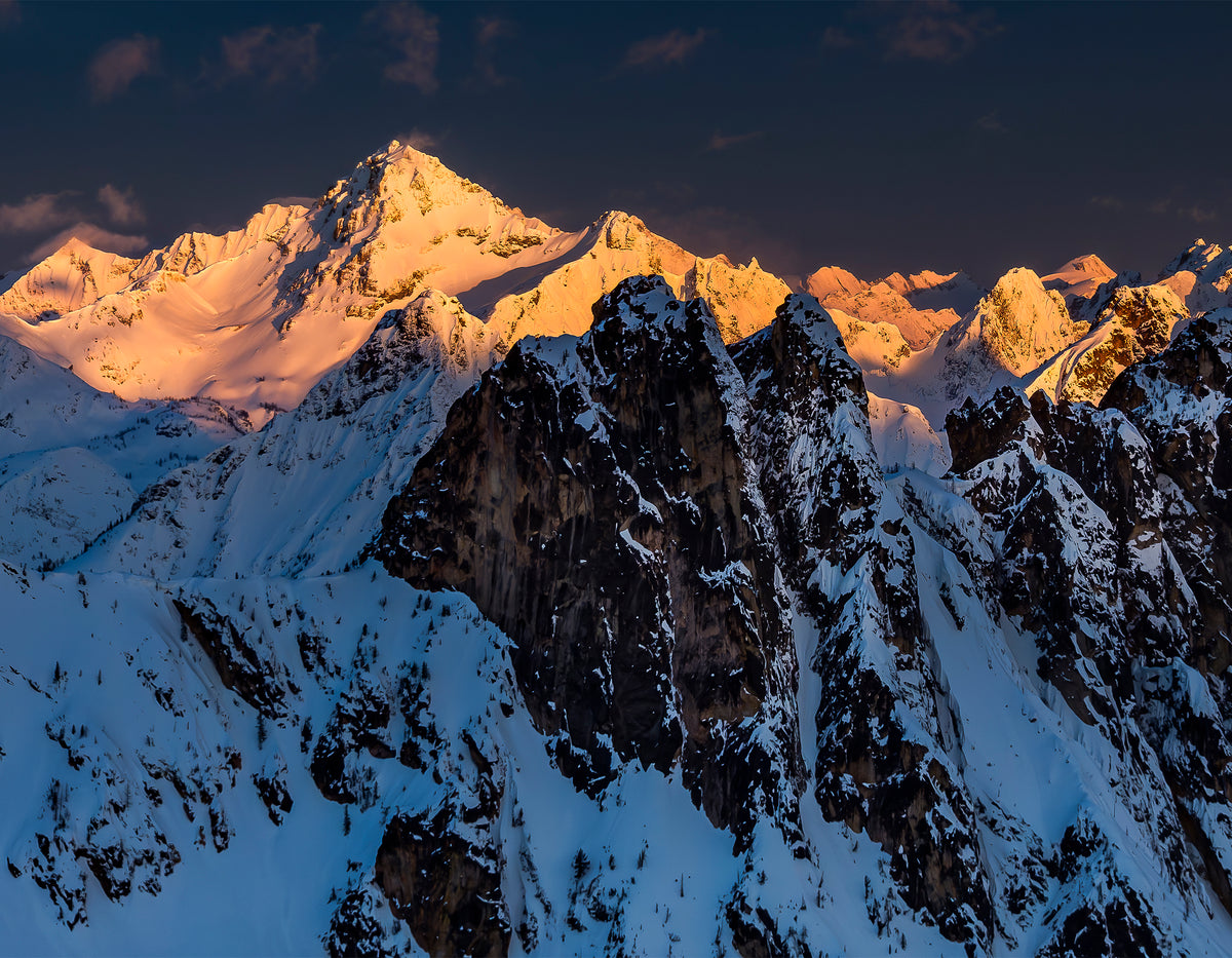 Winter Sunrise on Goode Mountain, Black Peak, Liberty Group and Cutthroat Peak: 8x10 Open Edition Matted Print